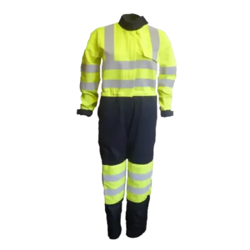 Ladies Yellow & Navy HI-VIS Coverall with Knitted Hood