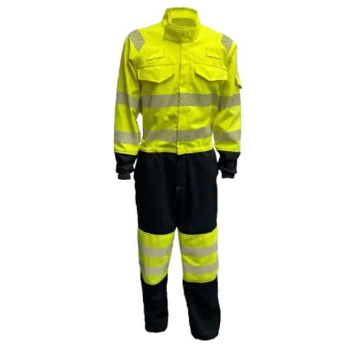 Ladies Yellow & Navy HI-VIS Raglan Coverall with Detachable Knitted Hood